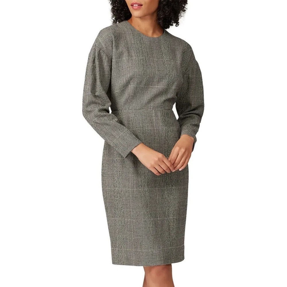 M M LAFLEUR Tweed Wool Check The Rosa Gray Sheath Dress, size 4